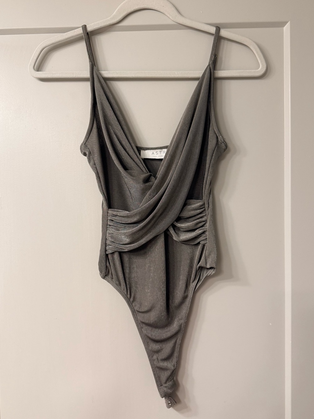 Astr Gray Draped-Front women’s  Bodysuit